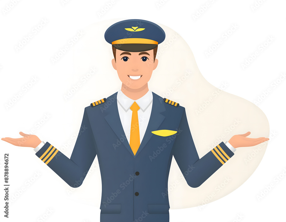 Cartoon illustration of a pilot in uniform on a white background Cartoon illustration of a pilot in uniform on a white background