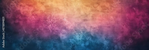 Grainy noisy background featuring a cerulean, magenta, and ochre grungy texture, creating an abstract gradient backdrop design. 