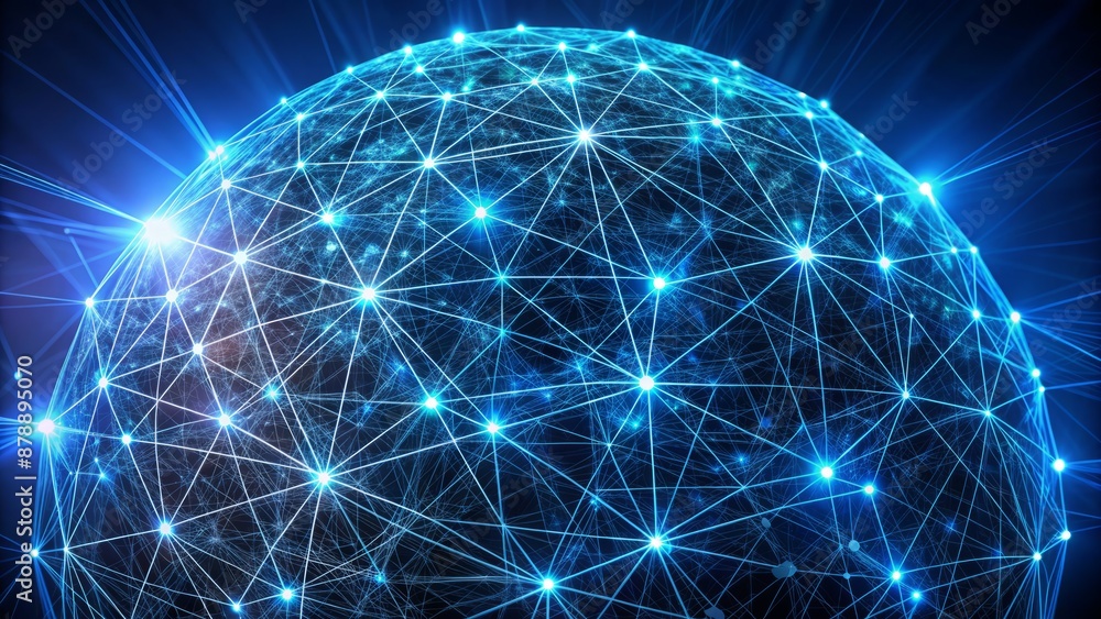 3D Illustration Of A Glowing Blue🌠Network Of Connections. 3D Illustration Of A Glowing Blue🌠Network Of Connections.