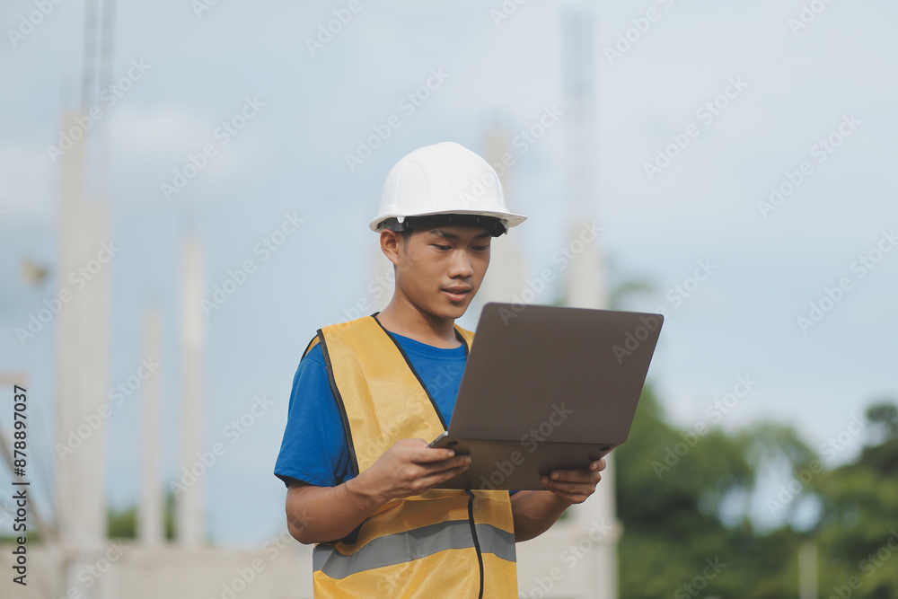 worker or engineer holding laptop computer and checking inside containers warehouse storage worker or engineer holding laptop computer and checking inside containers warehouse storage