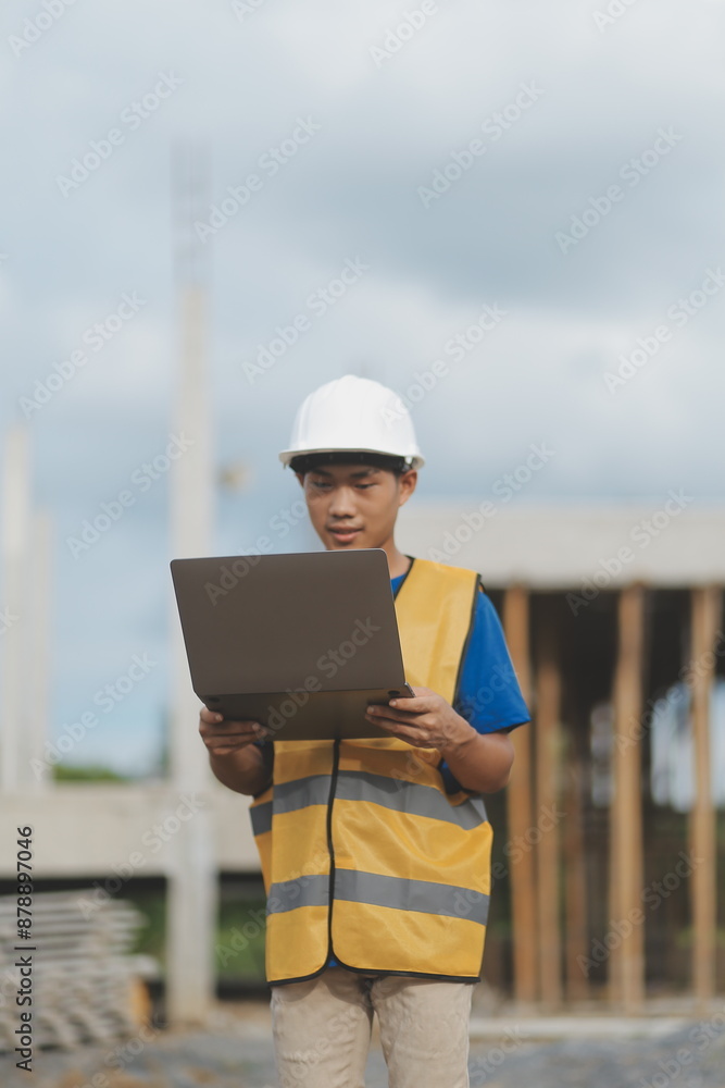 worker or engineer holding laptop computer and checking inside containers warehouse storage worker or engineer holding laptop computer and checking inside containers warehouse storage