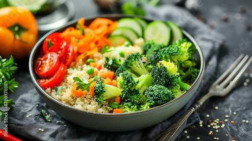 Colorful Buddha Bowl with Quinoa and Fresh Vegetables