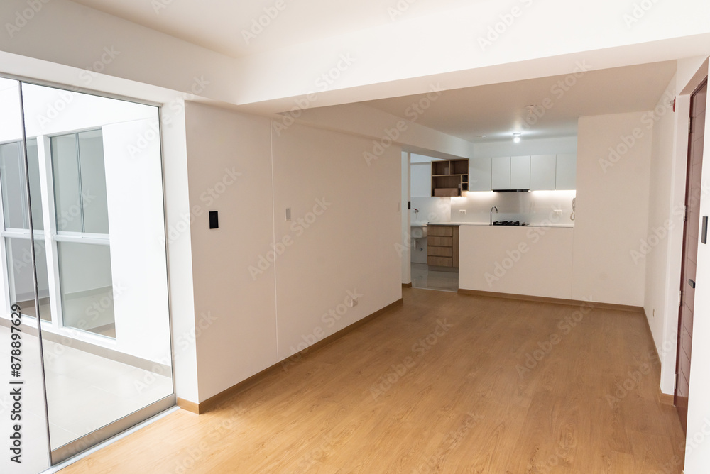 Fototapeta premium Apartment living room with wooden floor