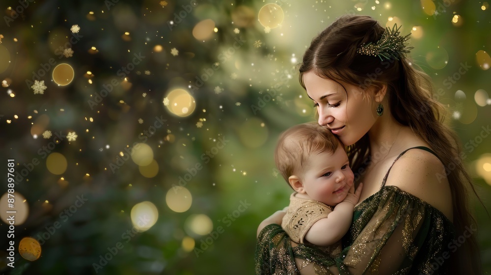 Mother and baby in a magical forest. Mother and baby in a magical forest.