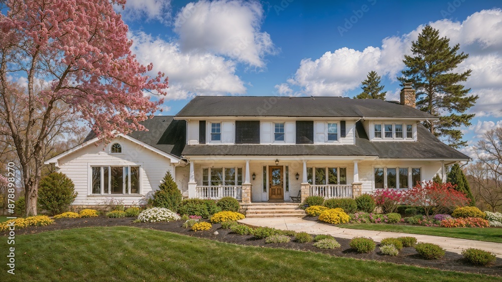 Michigan-style houses in the beautiful city of Grand Rapids in the spring season Michigan-style houses in the beautiful city of Grand Rapids in the spring season