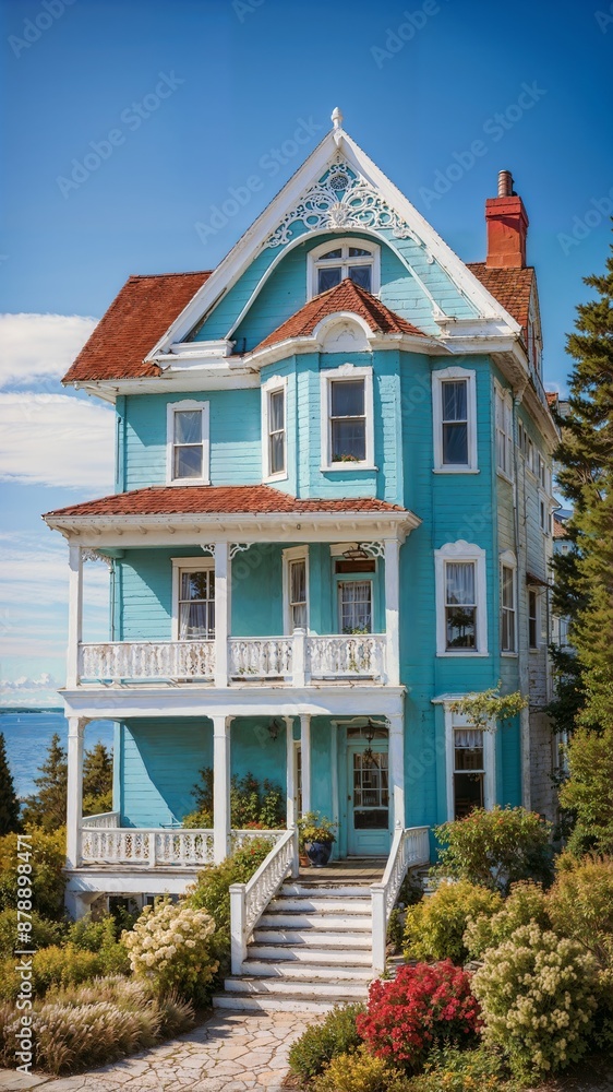Classic houses on Mackinac Island in Michigan. Simulated from actual sources Classic houses on Mackinac Island in Michigan. Simulated from actual sources