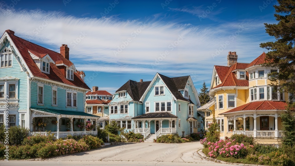 Classic houses on Mackinac Island in Michigan. Simulated from actual sources Classic houses on Mackinac Island in Michigan. Simulated from actual sources