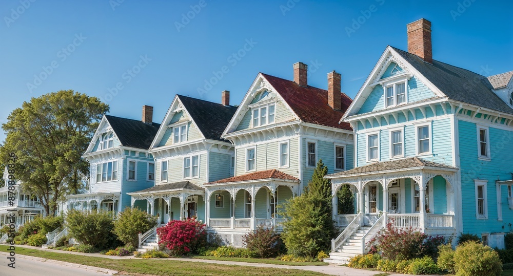 Classic houses on Mackinac Island in Michigan. Simulated from actual sources Classic houses on Mackinac Island in Michigan. Simulated from actual sources