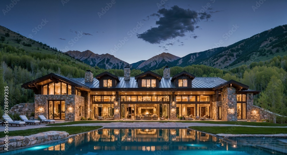 Naklejka premium A dreamy mansion in Aspen, Colorado with a breathtaking view