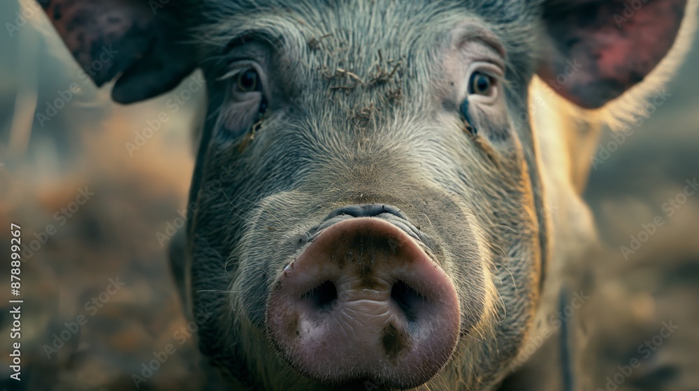 Fototapeta premium pig looks into the frame close-up