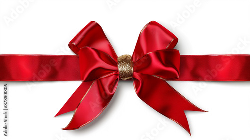 Red Shiny satin ribbon on white background. Silk bow red color. Vector decoration for gift card and discount voucher on white background. red satin ribbon, shiny ribbon, silk bow, red color,