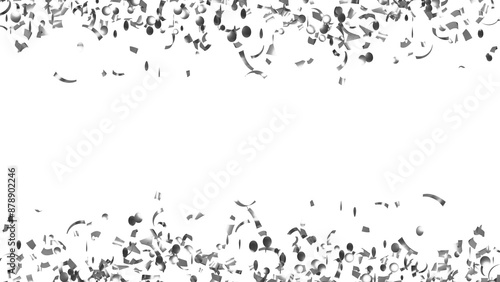 Silver confetti frame. Rectangle decoration for Christmas card or poster. 