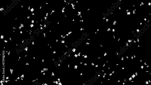 Falling Shiny Glitter silver rain Confetti isolated on black background.