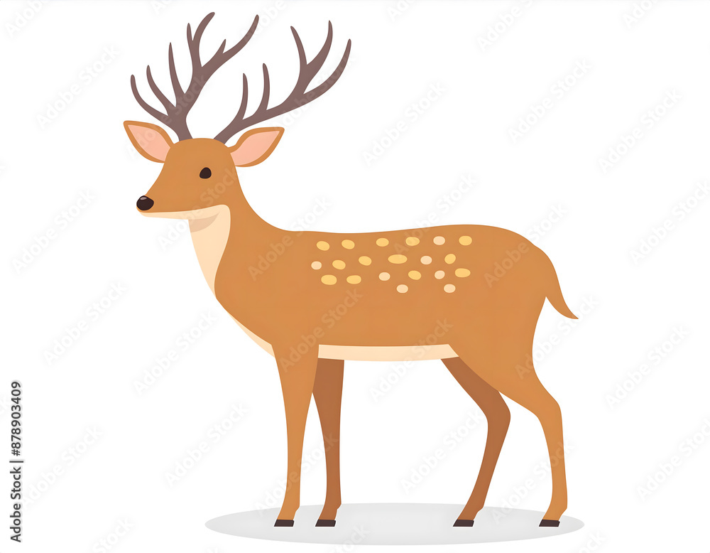 A standing sika deer cartoon illustration on white background A standing sika deer cartoon illustration on white background