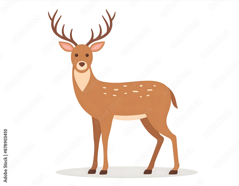 A standing sika deer cartoon illustration on white background A standing sika deer cartoon illustration on white background