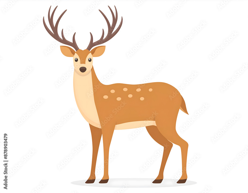 A standing sika deer cartoon illustration on white background A standing sika deer cartoon illustration on white background
