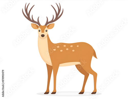 A standing sika deer cartoon illustration on white background