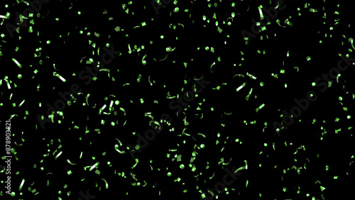 Falling shiny green foil Confetti on Black Background