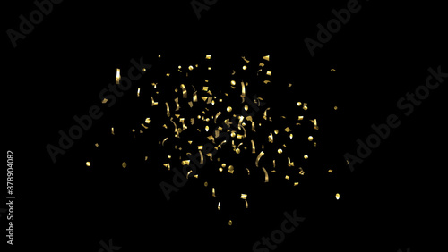 Golden foil Confetti explodes on a black background