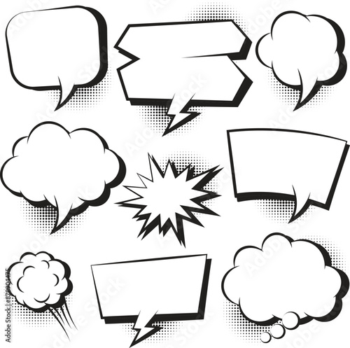 Comic speech bubbles with halftone set template