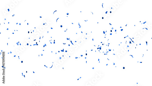 Falling blue confetti on White Background. Flying holiday tinsel. 