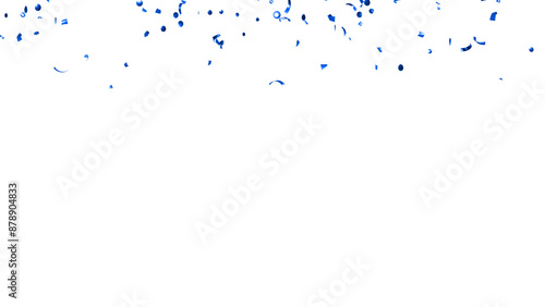 Falling blue confetti on White Background. Flying holiday tinsel. 