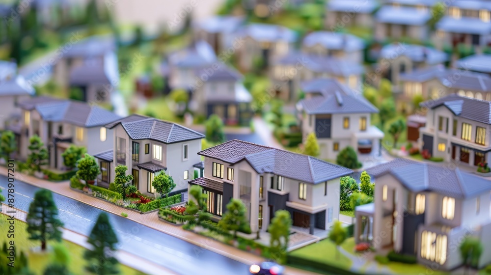 Architectural model of a new housing estate displayed in a real estate office Architectural model of a new housing estate displayed in a real estate office