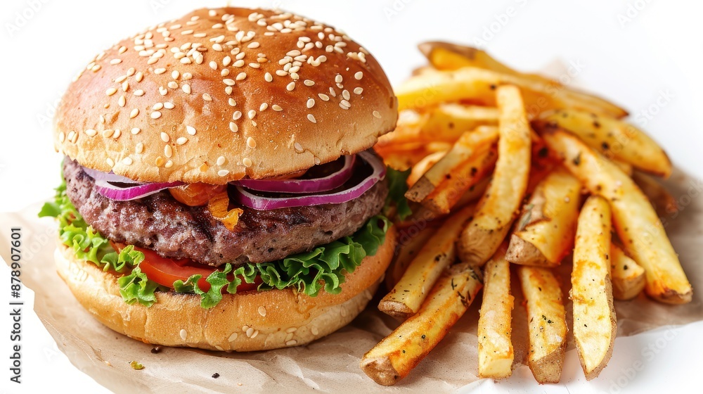 Juicy Cheeseburger with Crispy French Fries Juicy Cheeseburger with Crispy French Fries