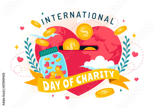 Vector Illustration for International Day of Charity on September 5th with a Donation Package, Love Concept Background by Volunteer in Flat Cartoon