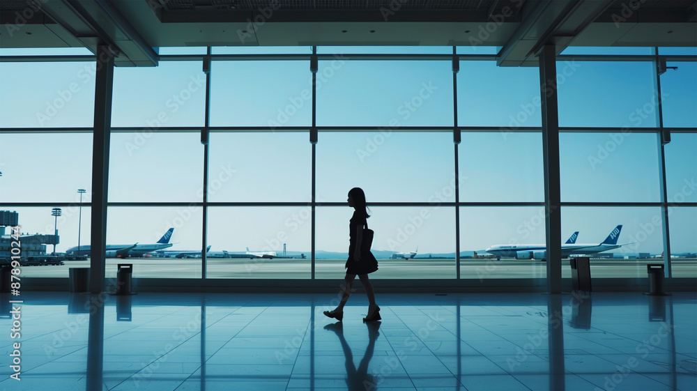 空港を歩く日本人女性旅行者 空港を歩く日本人女性旅行者