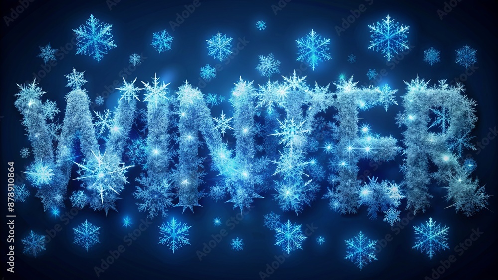 Frosted glassy ice blue winter text effect with frosty particles and subtle snowflake details on a cold dark blue background. Frosted glassy ice blue winter text effect with frosty particles and subtle snowflake details on a cold dark blue background.