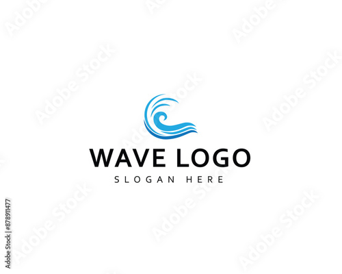 Isolated round shape logo. Blue color logotype. Flowing water image. Sea, ocean, river surface.