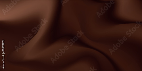 Chocolate wavy swirl background. Abstract satin chocolate waves, brown color flow. Vector
