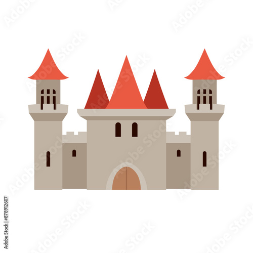 Medieval fairytale castle vector illustration, old stone castle clip art, isolated on white background 