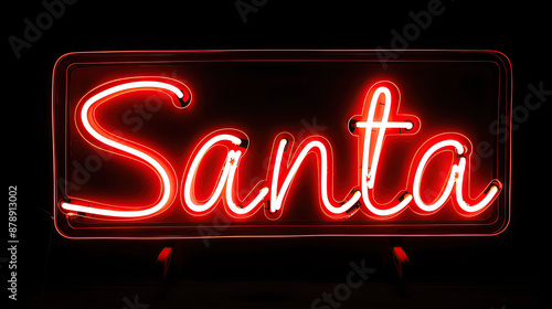 Santa in a red neon sign over black