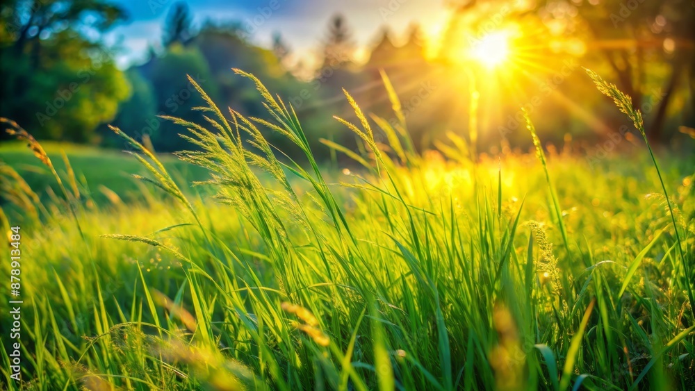 Vibrant green grass sways gently in the breeze, illuminated by warm sunlight, casting a serene atmosphere in the afternoon landscape. Vibrant green grass sways gently in the breeze, illuminated by warm sunlight, casting a serene atmosphere in the afternoon landscape.