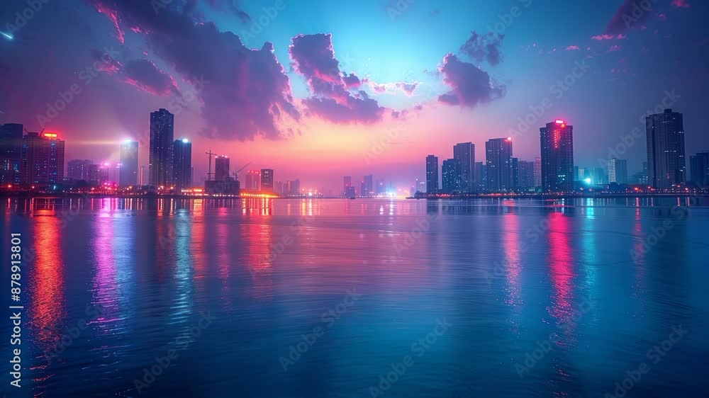 city skyline at night, video background city skyline at night, video background