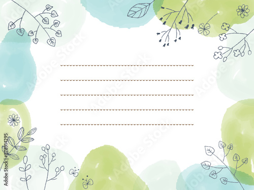 手描き爽やかな水彩と植物のお手紙フレーム