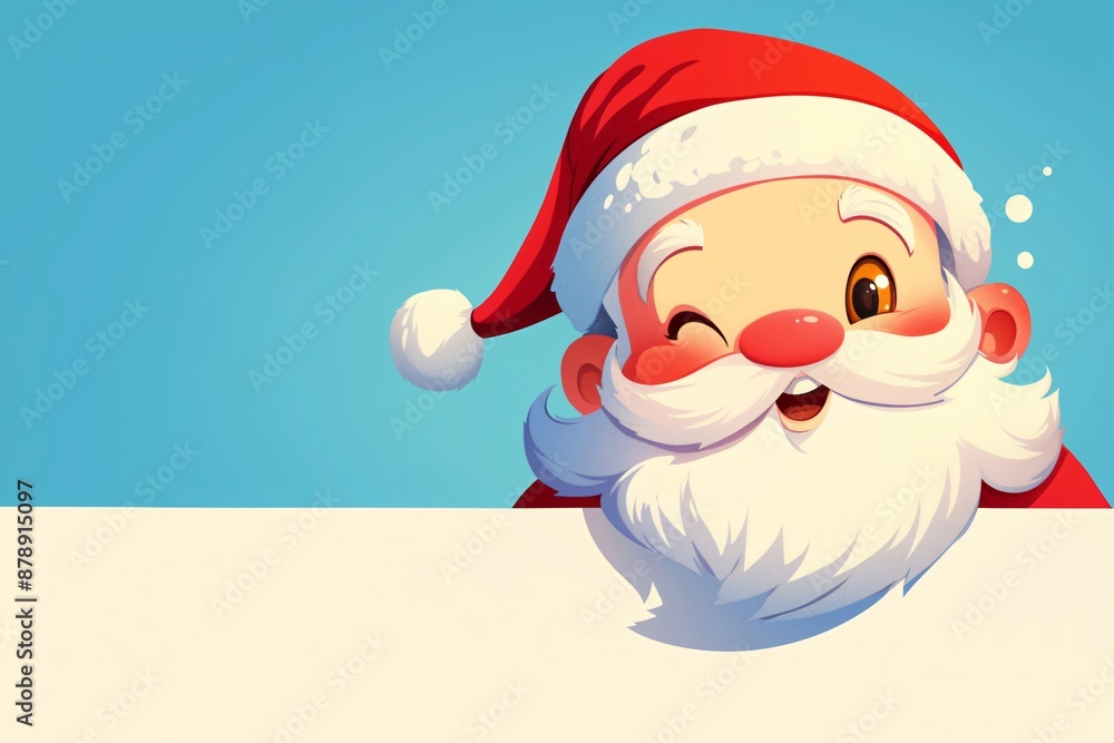 Cute Santa Claus peeking of blank sign, board, card or letter. Merry Christmas and Happy New Year. Cute cartoon character. Template for banner, poster, greeting card or letter with copy space Cute Santa Claus peeking of blank sign, board, card or letter. Merry Christmas and Happy New Year. Cute cartoon character. Template for banner, poster, greeting card or letter with copy space