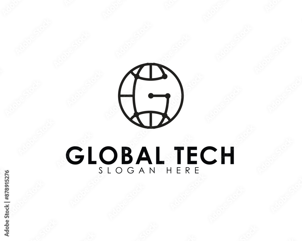 Tech globe or global tech logo with tech lines and earth globe merged creatively vector Tech globe or global tech logo with tech lines and earth globe merged creatively vector