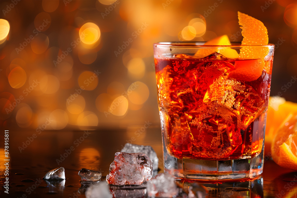 A negroni sbagliato with sparkling wine, served in a rocks glass with an orange twist A negroni sbagliato with sparkling wine, served in a rocks glass with an orange twist