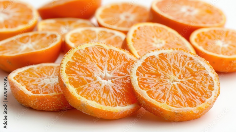 Close-up of Fresh Orange Slices on White Background Close-up of Fresh Orange Slices on White Background