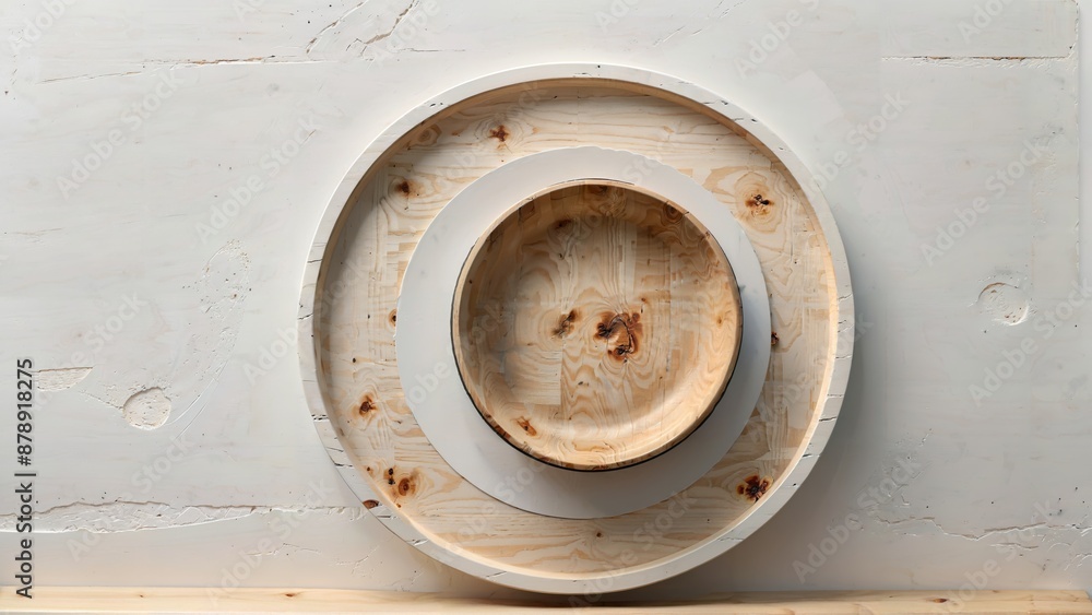 Generative AI, Minimalist Wooden and Ceramic Bowls on White Background Generative AI, Minimalist Wooden and Ceramic Bowls on White Background