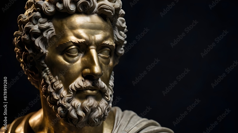 A stoic bust of Marcus Aurelius, sculpted from weathered marble with cracks and veins that hint at the passage of time, bathed in dramatic chiaroscuro lighting that accentuates Generative AI A stoic bust of Marcus Aurelius, sculpted from weathered marble with cracks and veins that hint at the passage of time, bathed in dramatic chiaroscuro lighting that accentuates Generative AI