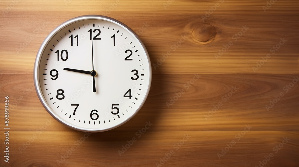 Simple White Clock on a Wooden Wall Simple White Clock on a Wooden Wall