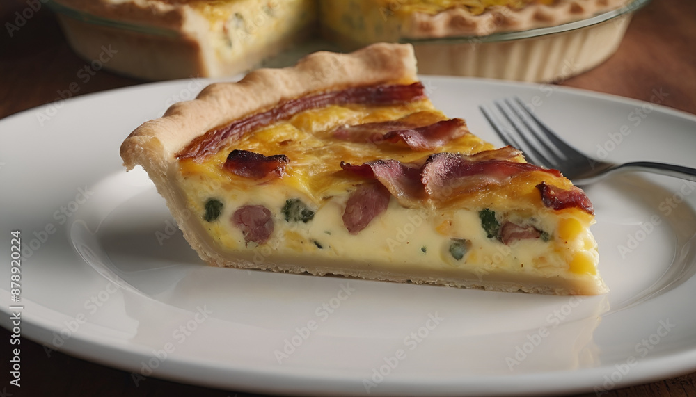 piece of bacon and egg quiche on a plate piece of bacon and egg quiche on a plate