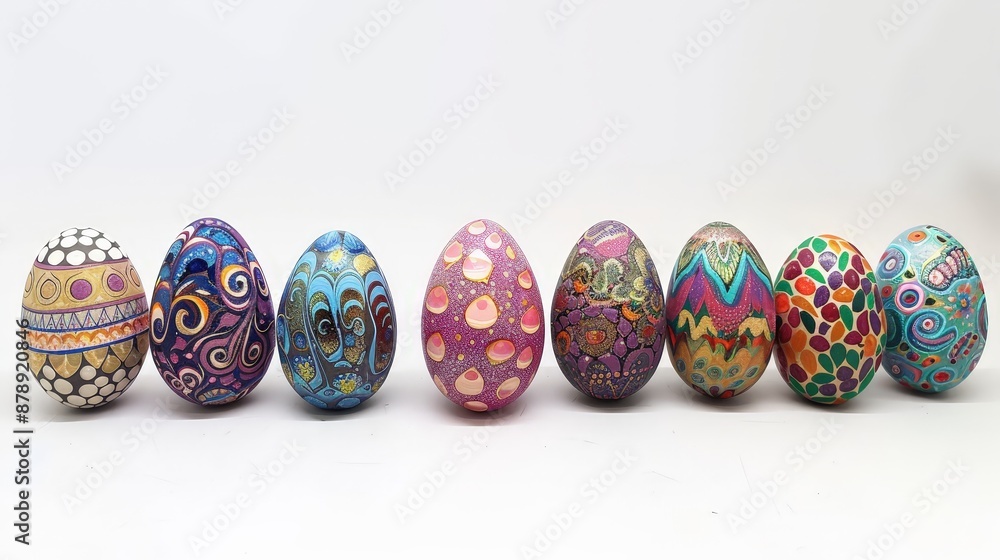 A collection of intricate Easter egg designs, each hand-painted with delicate patterns and vibrant colors. A collection of intricate Easter egg designs, each hand-painted with delicate patterns and vibrant colors.