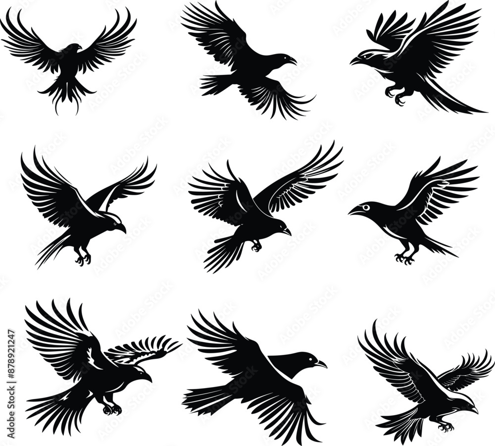 raven black and white silhouette vector illustration collection
raven black and white silhouette vector illustration collection