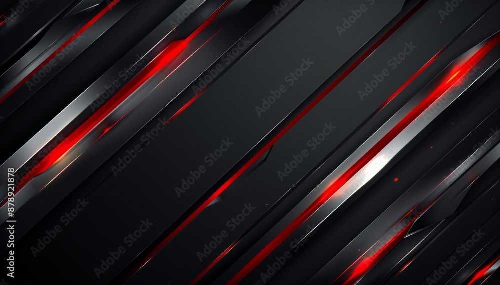 Fototapeta premium Futuristic red and black metal background with glowing red light effects