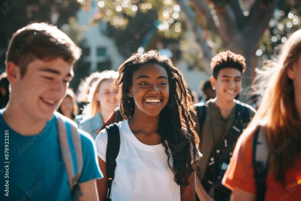 diverse College students walking together outdoors diverse College students walking together outdoors